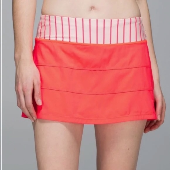 Lululemon Pace Rival Skirt Skort II Electric Coral/Quiet Stripe RARE 6 - Picture 7 of 7